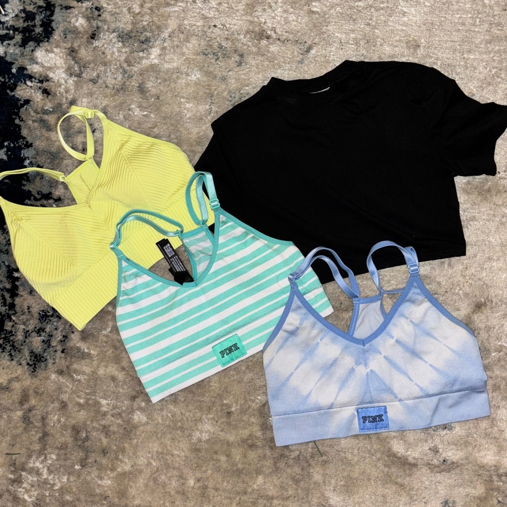 Victoria’s Secret PINK XS xsmall sports bra bundle & cropped black top / tshirt